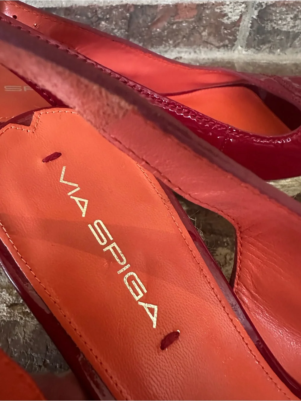 VIA SPIGA Red Patent Leather Espadrille Platform Wedge Sandals | 8.5